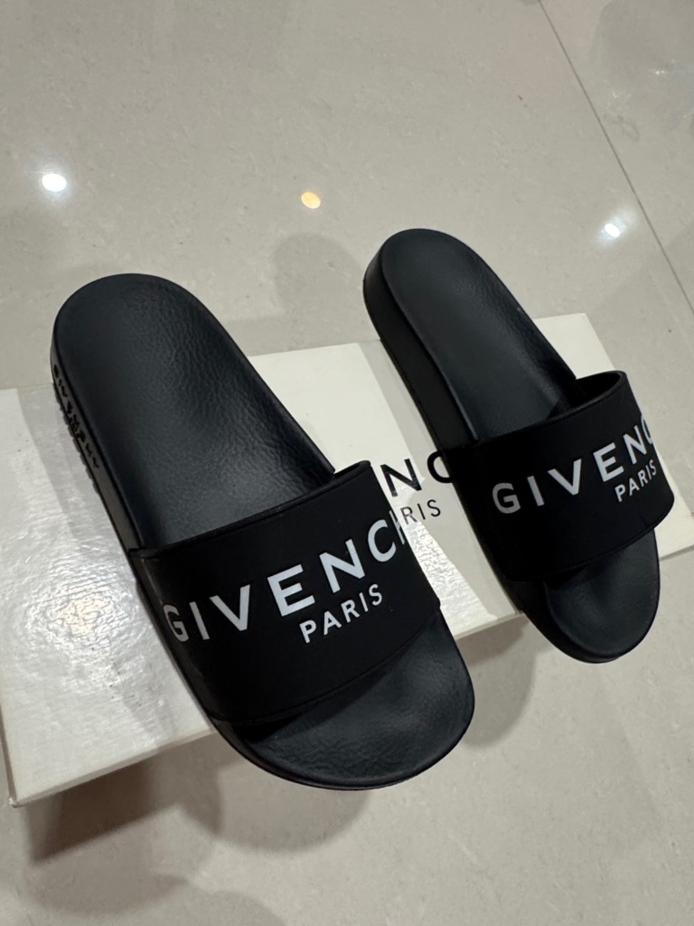 Givenchy Black Slide Sandals with White Logo